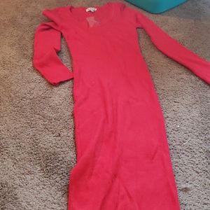 Midi red ribbed dress